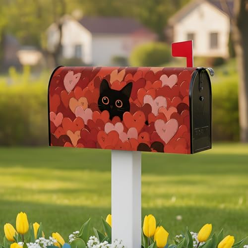 Valentines Mailbox Covers Magnetic Standard Size, Black Cat Love Heart Mail Box Cover with Magnet, Valentine\'s Day Post Letter Box Covers for Anniversary Holiday Outdoor Garden Yard Home Decor 21\"x18\" - Thumbnail 5