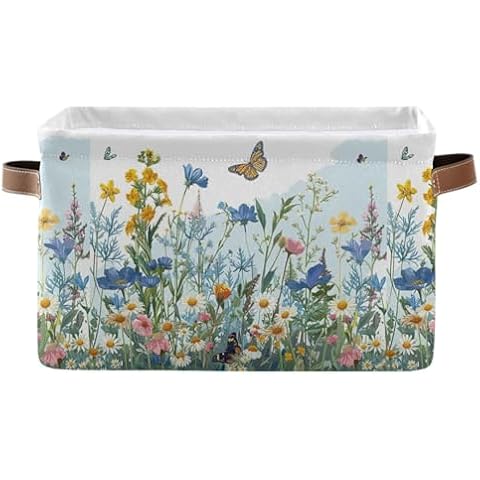 KEEPREAL Wildflowers with Butterflies Storage Baskets,Decorative Collapsible Rectangular Canvas Fabric Storage Bin for Home（368） Cover