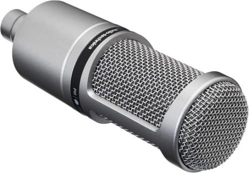 Audio-Technica AT2020 Kardioidalny mikrofon pojemnościowy (złącze XLR) do emisji głosu, podcastingu, transmisji strumieniowych i nagrywania - metaliczny