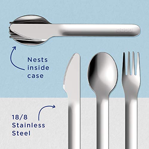 Image of Zoku Kids Stainless Steel Pocket Utensil Set of 3 - Unicorn | Fork, Knife, Spoon in Travel Case| Reusable, Portable Kids Cutlery Set Tableware for School, Picnics, Camping, Outdoor, Home