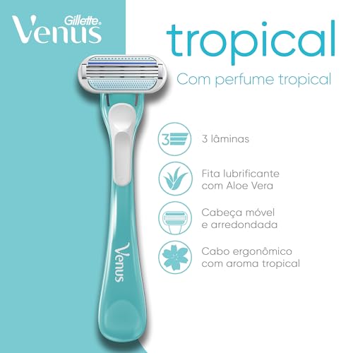 Gillette Venus Tropical Aparelho de Depilação Feminina Descartável com Aloe e Cabo Perfumado com Aro