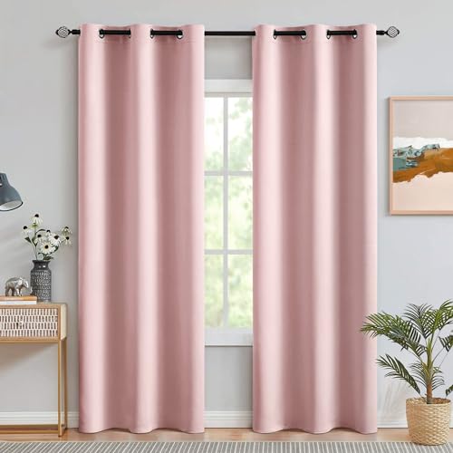 MIULEE Room Darkening Curtains Thermal Insulated Drapes Solid Window Treatment Set Grommet Top Light Blocking Blackout Curtain for Living Room/Bedroom 2 Panels 42 x 84 inch Baby Pink