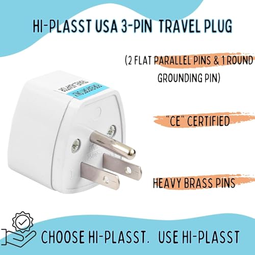 Image of Type-B USA Converter Plug (Pack of 3) India to Canada Travel Adapter for USA, Canada, Mexico, Brazil, Philippines, Cuba, Thailand, Taiwan, Japan, Panama 3pin Plug