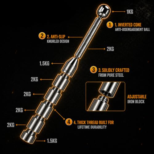 Image of Premium Steel Clubbell for Strength Training, Adjustable Weight, 4.5 KG-10 KG(6 in 1) Non-Slip Knurled Handle (14 kg (10 in 1))
