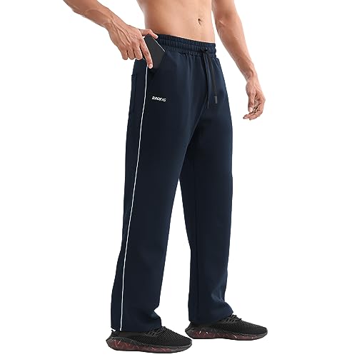 BROKIG Men's Gerade Athletic Pants Workout Jogger Pants Elastic Waistband Open Bottom Loose Sweat Pants with Zip Pockets3