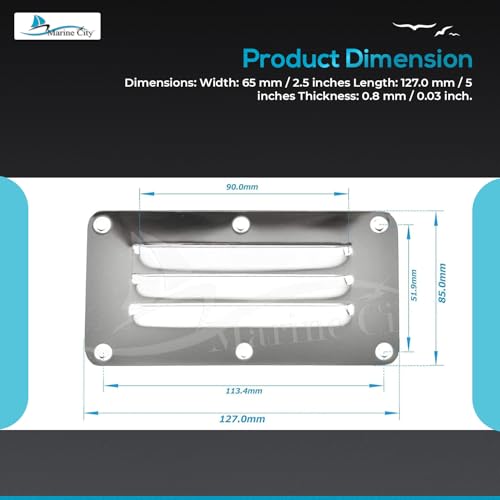 Image of MARINE CITY Stainless-Steel 2-1 /2 inch x 5 inch Rectangle Stamped Louvered Vent