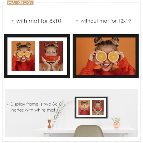 Image of DUENPY 12x19 Double Picture Frame 8x10 Displays Two 8x10 inch Photos Collage Available Horizontal Wall Mounting Display and Vertical Black