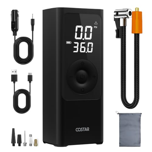 Image of Costar Tyre Inflator for Car and Bike, Digital Air Pump for Car Tyre with 150 PSI, 6000mAh Battery & 12V DC Cord Dual Mode, Cordless Air Inflator Pump for Car, Auto Cut-Off, Multiple Nozzles