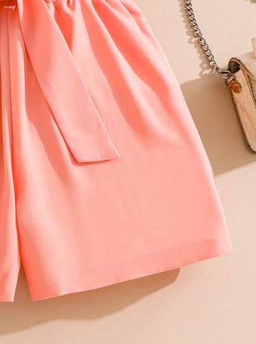 Image of Girls 2 Piece Outfits Summer Ruffle Sleeve Top and High Waisted Striped Shorts Set for Girls 7-14
