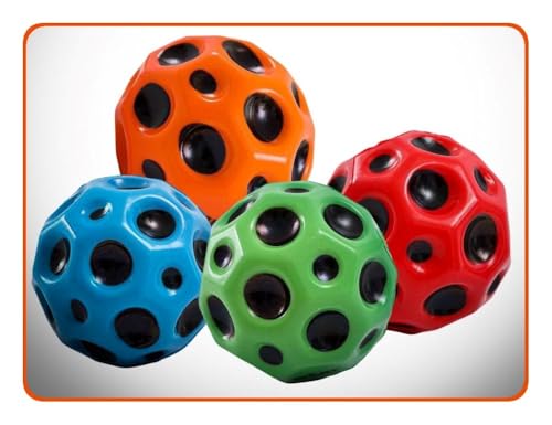 4-piece space ball set, high bouncing, sky balls, rubber, sensory, stress relief, hand-eye coordination, grip and catch, kids and toddlers fun.