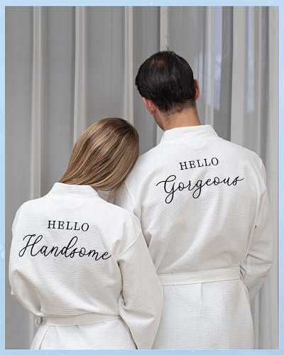 Image of Jecery 2 Pack His and Hers Robes Gifts for Couples Cotton Waffle Knit Matching Robes Party Anniversary Wedding Women Men