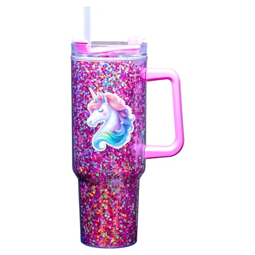 Spoontiques Unicorn 40oz Acrylic Travel Mug - Double Wall Acrylic with Sliding Lock Travel Lid and Straw - 11" Tall