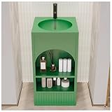 ★【Design vintage et fonctionnalités pratiques】Ce meuble de salle de bain est équipé d'un lavabo circulaire intégré en acier inoxydable, extra-large et profond de 35 cm de diamètre et 18 cm de profondeur. Il allie harmonieusement une esthétique vintage à un plan de travail spacieux et à un lavabo intégré résistant aux éclaboussures. Ce design prévient les dégâts d'eau sur vos murs, le rendant à la fois élégant et pratique.
