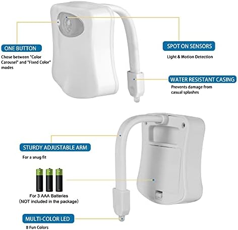 Powerole Toilet Night Light PIR Motion Activated Toilet Light Sensor LED Washroom Night Light Inside Toliet Lamp 8 Color Changing Battery Operated Motion Sensor for Washroom (8 Colors, 1 Pack)
