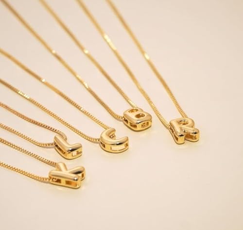Image of Personalized Bubble Letter Initial Necklace, 14K Gold Plated, Dainty Pendant for Women, Trendy Gold Jewelry