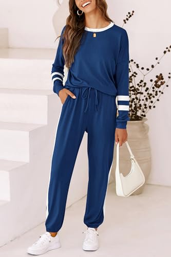 Image of PRETTYGARDEN Women's Two Piece Outfit Long Sleeve Crewneck Pullover Tops And Long Pants Tracksuit | Long Sleeve Shirts, Jogger Pants Pockets, Matching Track Suits, Fall Spring Comfy Clothes for Casual Outing, Cruise, Airport