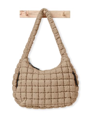 LEXSION Womens' Lightweight Quilted Carryall GYL Tote Bag Puffer Crossbody Bag Soft Puffy Boho Handbags Cloud Weight Big Capacity Purse 8041 Khaki L