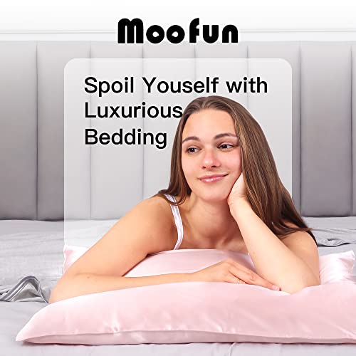 Moofun Silk Pillowcase- Standard Size 20 * 26 Inches, 22 Momme 100% 6A High-Grade Pure Mulberry Silk Reducing Wrinkles Smooth Hair Skin Anti-Bedhead Anti-Aging Breathable Machine Washable-Pink #TOP7