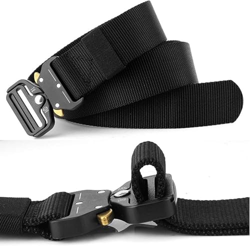 2er Unisex Gürtel Nylon Canvas Belt, Schnellverschluss Military Style Shooters Nylon Gürtel mit Metallschnalle, Armee-Grün + Schwarz, Einheitsgröße