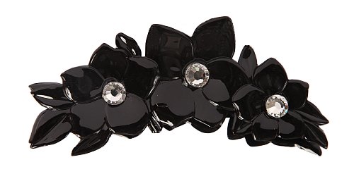 Caravan Hand Decorated Rose Bush Hair Claw with Large Swarovski Crystal Stones 2 Sided, French Black