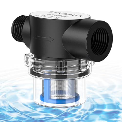 RV Water Pump Strainer Filter, 1/2 Inch NPSM Threaded Inlet Water Filter Compatible with Shurflo & 4008/2088 Series, Twist-On Water Pipe Screen for RV, Camper, Trailer & Marine