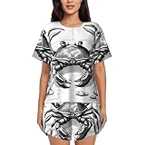 pyjwyfmy set pigiama da donna con stampa granchio del fumetto,set pigiama da donna per l'estate,set di abbigliamento da casa con tessuto rinfrescante, nero, xx-large-5x-large