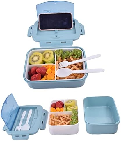 VINTAGE EMBROIDERY V.E. Lunch Bento Box for Adults Kids - Leakproof Lunchboxes with 3 Compartments and Cutlery Set Sandwich Box, Meal Prep Containers Dishwasher and Microwave Safe, BPA Free