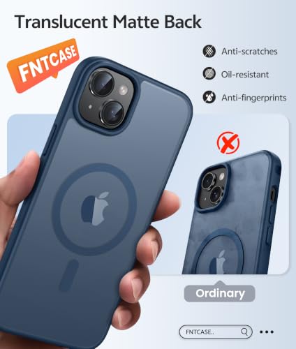 Image of FNTCASE for iPhone 14 Plus Case: for iPhone 15 Plus Magnetic Matte Textured Military Grade Drop Protection Translucent Cell Phone Cover - Slim Shockproof Protective Bumper Phonecase