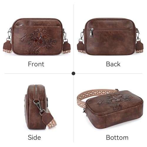 Image of Small Crossbody Purses for Women, Trendy Vegan Leather Crossbody Bag Embossed Travel Shoulder Handbags with Wide Strap