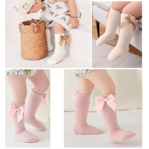 DRESHOW BQUBO Baby Knee High Sock Toddler Girl Dress Socks Baby Knit Stocking Cotton Infant Girls Socks4