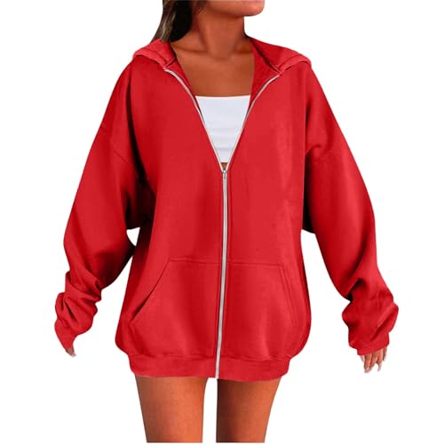 Womens Zip Up Hoodies Plus Size Long Sleeve Hooded Sweatshirts Fall Winter Casual Fashion Jacket with Pockets