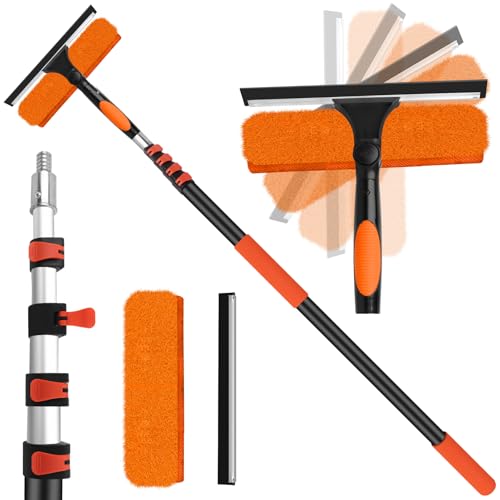 Image of 18FT High Window Cleaning Kit with Pole,2 in 1 Window Squeegee,3-12FT Professional Window Clean Pole Kit,2 Squeegee & 2 Microfibre Cloths,180Rotatable Squeegee for Indoor /Outdoor High Windows