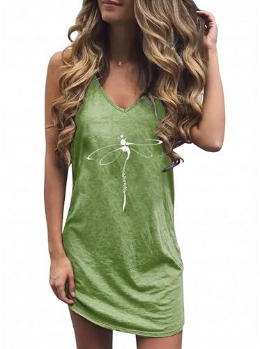 Image of Live Simple Coconut Tree Sleeveless Dress Sunshine Sand Beach Women's Summer Casual V Neck Mini Dress