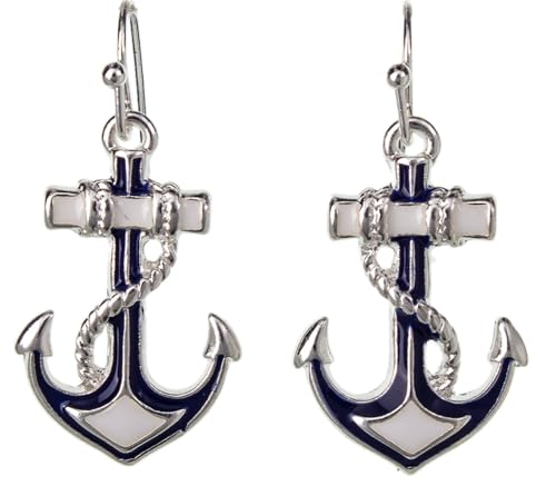 DianaL Boutique Beautiful Silvertone Nautical Anchor Earrings Enameled Gift Boxed Fashion Jewelry2