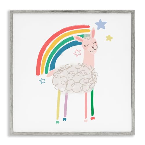Precious Sheep Rainbow Stars Nursery, 17 x 17 Inch Framed Giclée Print