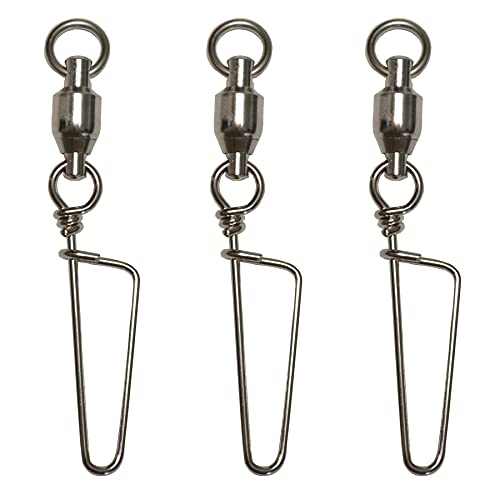 Vinfutin Fishing Ball Bearing Swivel with Coastlock Snap,20pcs/Box Fishing Snap Swivels High Strength Stainless Steel Saltwater Barrel Swivel Snaps Size 0#~6#,Test 26LB~180LB Fishing Tackle 0#-20pcs