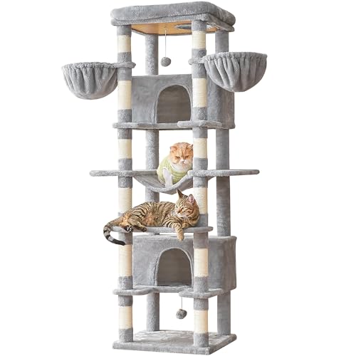 Mwpo キャットタワー 多頭飼い 猫タワー 猫用品 据え置き 大型猫 爪とぎ ハンモック 猫ハウス おもちゃ おしゃれ 室内 人気 運動不足 172cm ライトグレー 899B