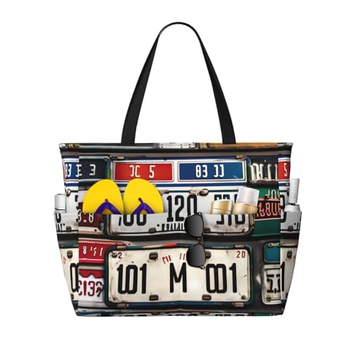 Grand sac fourre-tout de voyage étanche et sac de plage imprimé vintage noir