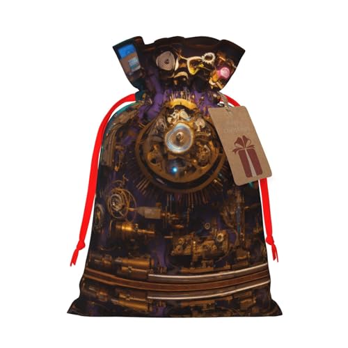 Cvnbmakk Gears Clock ブロンズセンチュリークリスマス巾着ギフトバッグ L&M 不織布トートバッグはホリデーパーティーに最適
