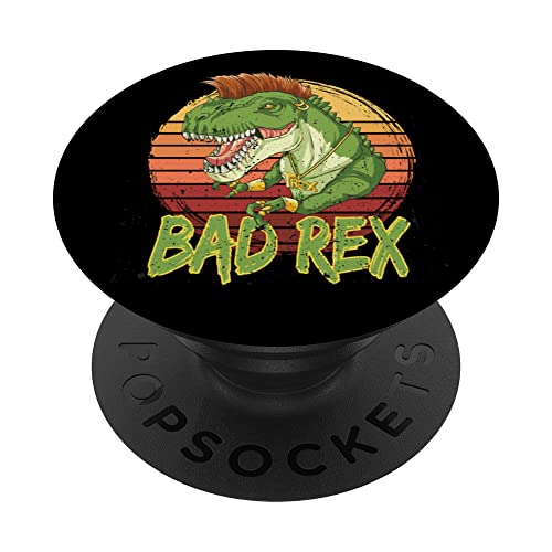 Bad punk dinosaur for a Punk dinosaur lover paleontologist PopSockets Swappable PopGrip, Black