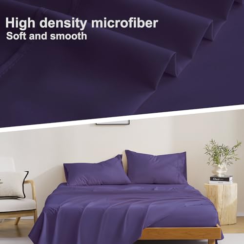 4 Pieces Queen Size Sheets Set, Breathable & Cooling Queen Sheet Set-Purple - image 5