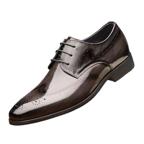 Men's Shiny Patent Leather Dress Shoes Fashion Slip-On Round Toe Lug Sole Anti-Slip Mid Chunky Heels with Adjustable Laces, Casual Thick Sole Business Shoes