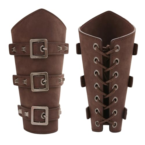 BYMNSZZ 1 Pair Faux Leather Medieval Bracers Vintage Viking Arm Gauntlet Bracers Halloween Cosplay Costume Accessories (Coffee M)