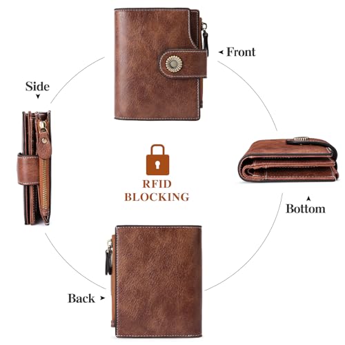 Image of FALAN MULE Small Wallet for Women Leather Bifold Compact Small Womens Wallet with RFID Blocking, Light brown