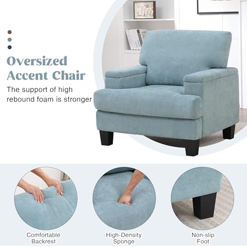 Image of Accent Chair Set of 2, Modern Upholstered Reading Living Room Chairs with Storage Armrest, Comfy Large Armchair, Fabric Single Sofa Chair for Bedroom (Green)