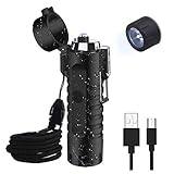 Waterproof Lighter, Keenisic Electric Lighter LED Flashlight USB Rechargeable Arc Lighter, Portable Handheld,IPX7 Water-Resistant for Outdoor Camping - 2 in 1 Matt Black