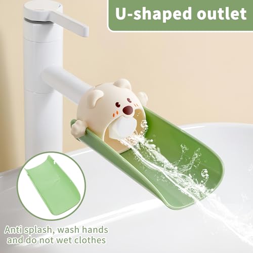 Image of Silicone Animal Faucet Extender for Kids, Bathroom Sink, Kitchen, Bathtub Extension, 4.7x2.8 inches (Green, Bear)