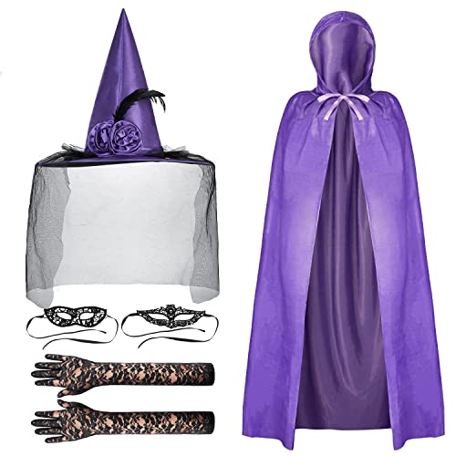Deguisement Halloween Femme, Sorcière Costume Halloween pour Filles et Garçons, Déguisement Halloween Sorcière pour Femmes, Hommes, Adultes, Enfants et Couples pour la Fête d'Halloween [Violet] Cover