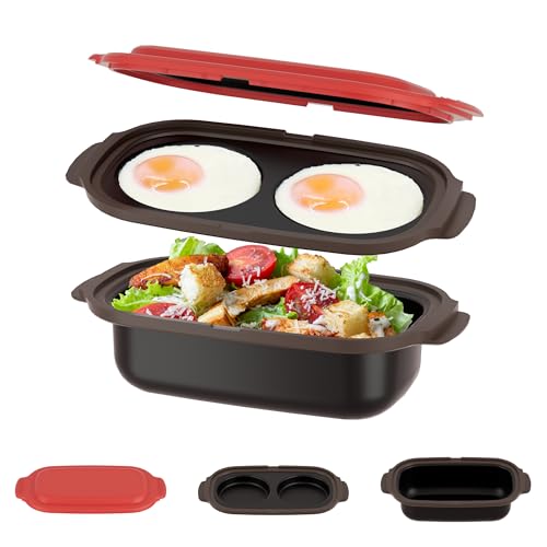 Microwave Egg Cooker & Microwave Grill Pan 3 Pcs with Lid for Grilling Browning and Crisping Vegetables Sandwich & Meat Microwave Nonstick Cookware for Quick Healthy Meals