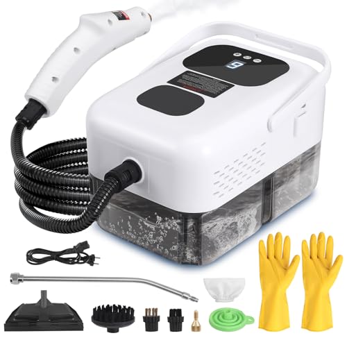 Limpiador a vapor, 2500 W, limpiador a vapor de mano portátil con 6 cabezales de cepillo, depósito de agua de 1200 ml, 9 velocidades, limpiador a vapor para muebles de cocina, sofá, baño, coche, suelo